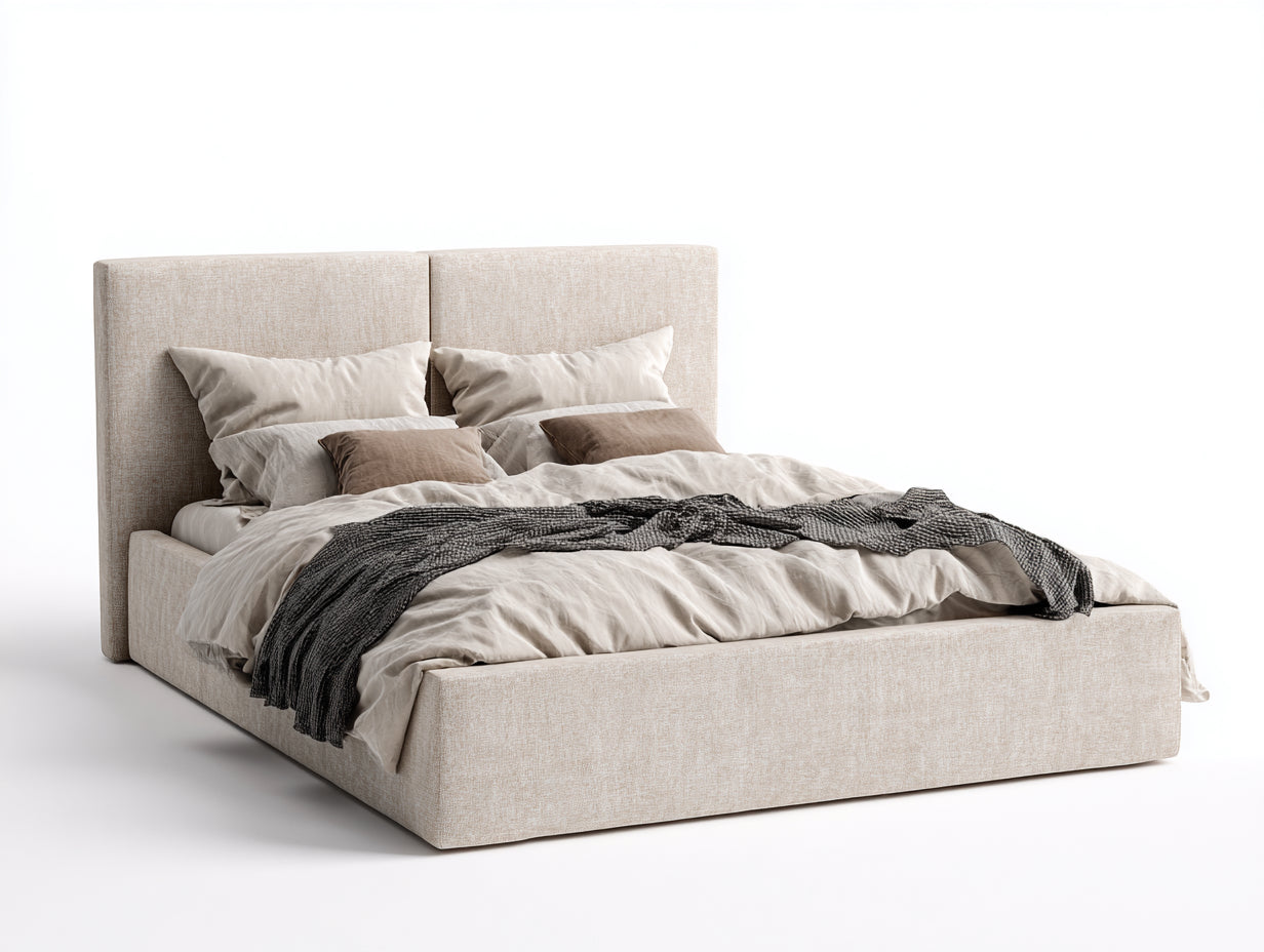 Doppelbett Polsterbett Stoff 218x190x105 cm - Beige - Modernes Design