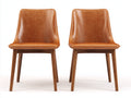 Esszimmerstühle - 2er Set Kunstleder Esszimmerstühle 48x56x84 cm - Cognac - Gepolsterte Stühle mit Holzgestell im modernen Design