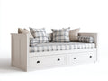 Schlafsofa Holz Stoff mit Stauraum 200x90x85 cm Weiß Blau Beige Landhaus Stil