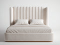 Doppelbett Polsterbett Samt Stoff 210x190x105 cm Beige Schlafzimmer Luxus Design
