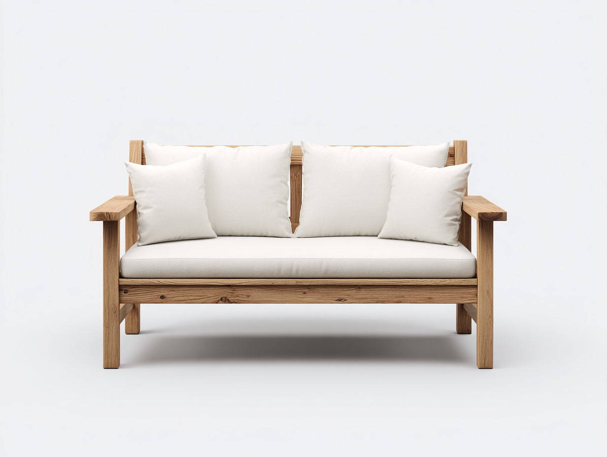 Gartensofa Holz Stoff Natur 180x75x80 cm 3-Sitzer Garten Modern Design