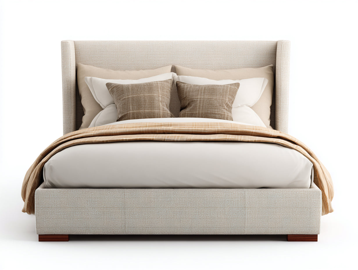 Doppelbett Polsterbett Stoff Holz 210x190x105 cm Beige Schlafzimmer Luxus Design