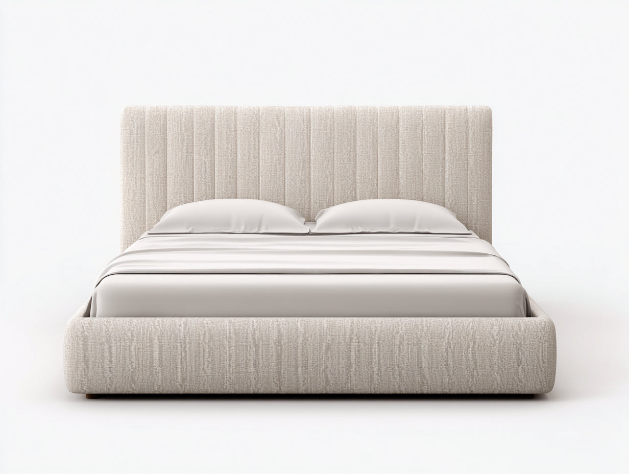 Doppelbett aus Stoff 218x193x110 cm - Cremeweiß - Modernes Polsterbett