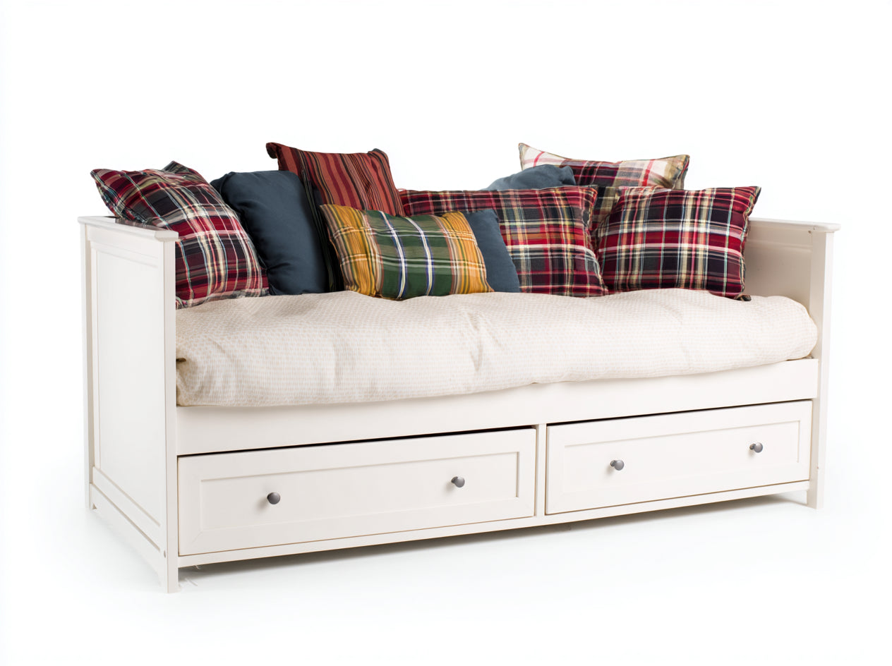 Schlafsofa aus Massivholz 208x92x88 cm - Weiß - Mit 2 Schubladen im Landhausstil