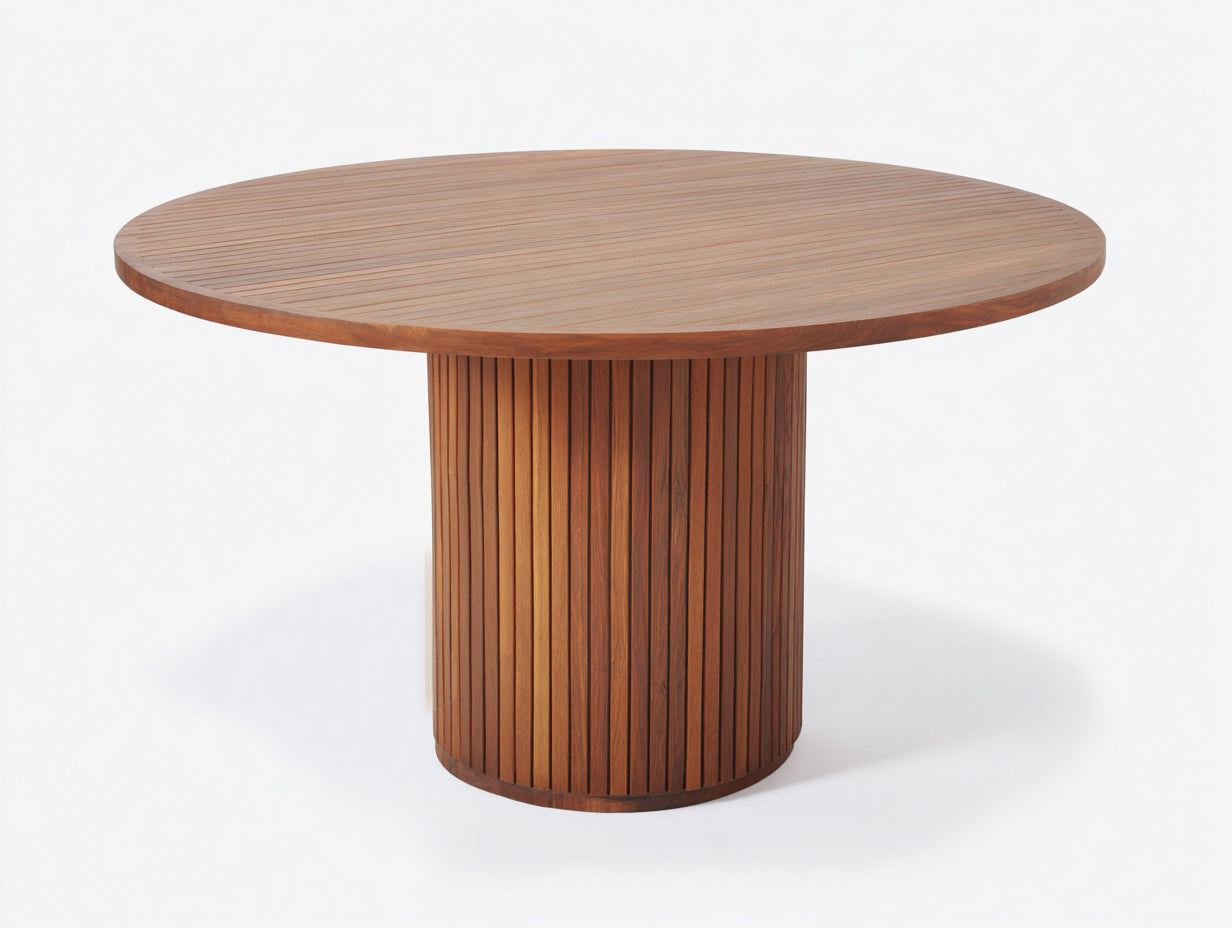 Gartentisch Rund Holz 120x120x75 cm Natur Massivholz Esszimmer Garten Modern Design