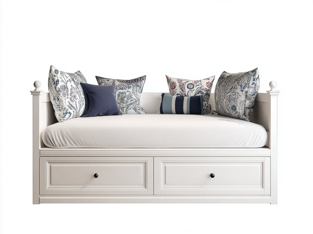 Schlafsofa aus Massivholz 206x90x91 cm - Weiß - Mit 2 Schubladen im klassischen Stil