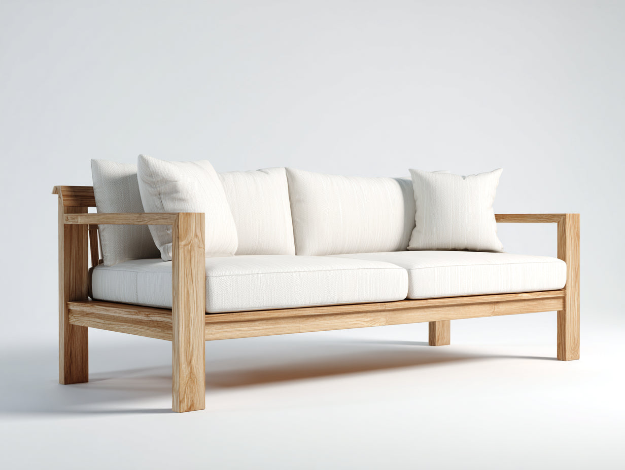 Gartensofa Holz Stoff Natur 200x80x75 cm 3-Sitzer Garten Outdoor Modern Design