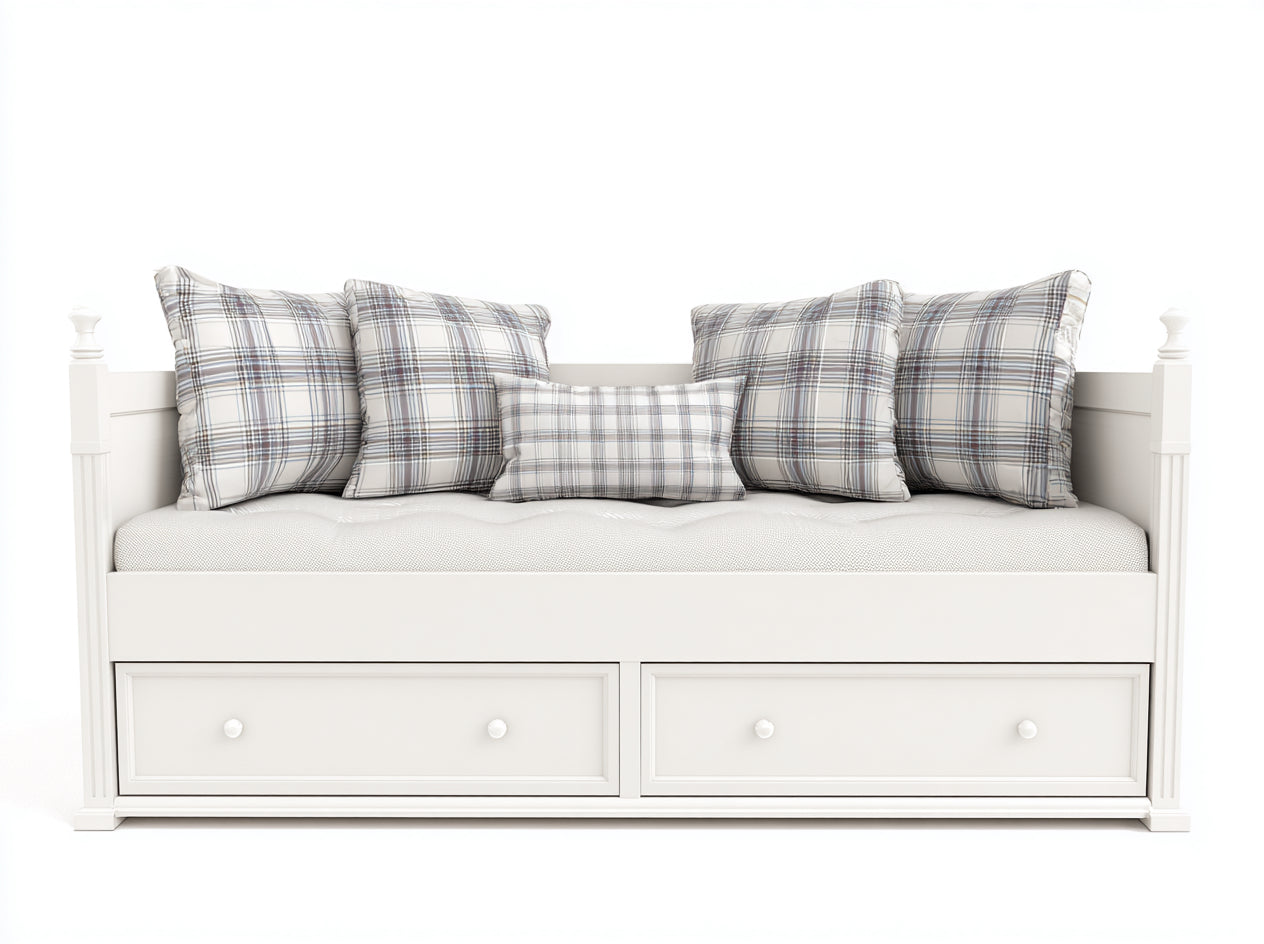 Schlafsofa Holzrahmen Stauraum Schubladen 200x90x90cm Weiß Klassisches Design