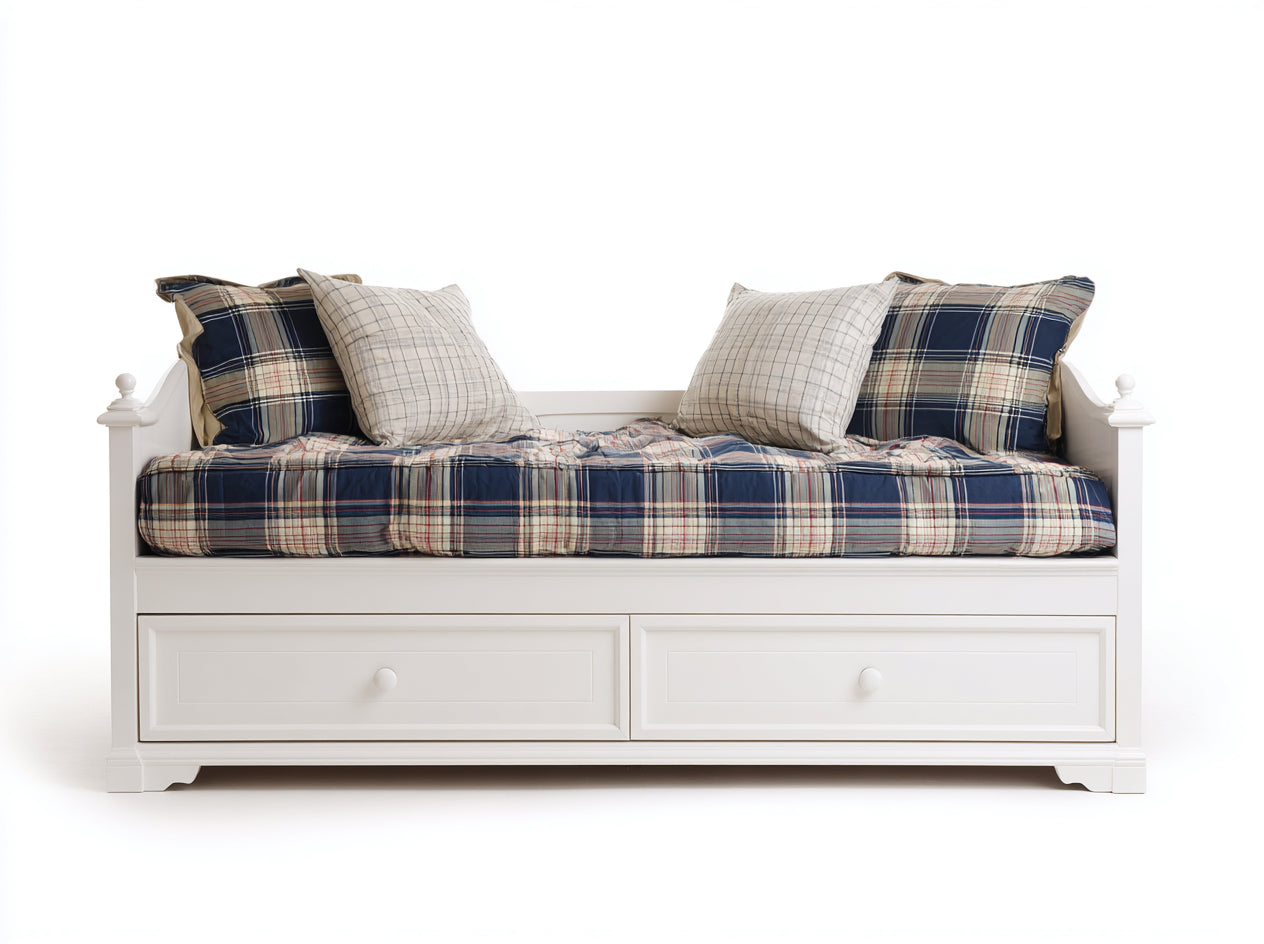 Schlafsofa Einzelbett Holz mit Stauraum 200x90x75 cm Weiß Blau Schlafzimmer Landhaus Stil