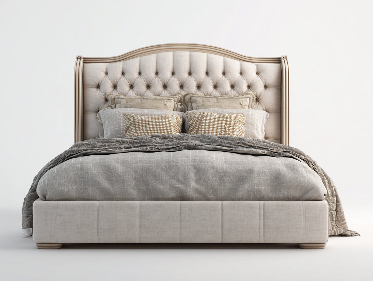 Doppelbett Polster Bettgestell Holzrahmen 200x180x110cm Beige Klassisches Design