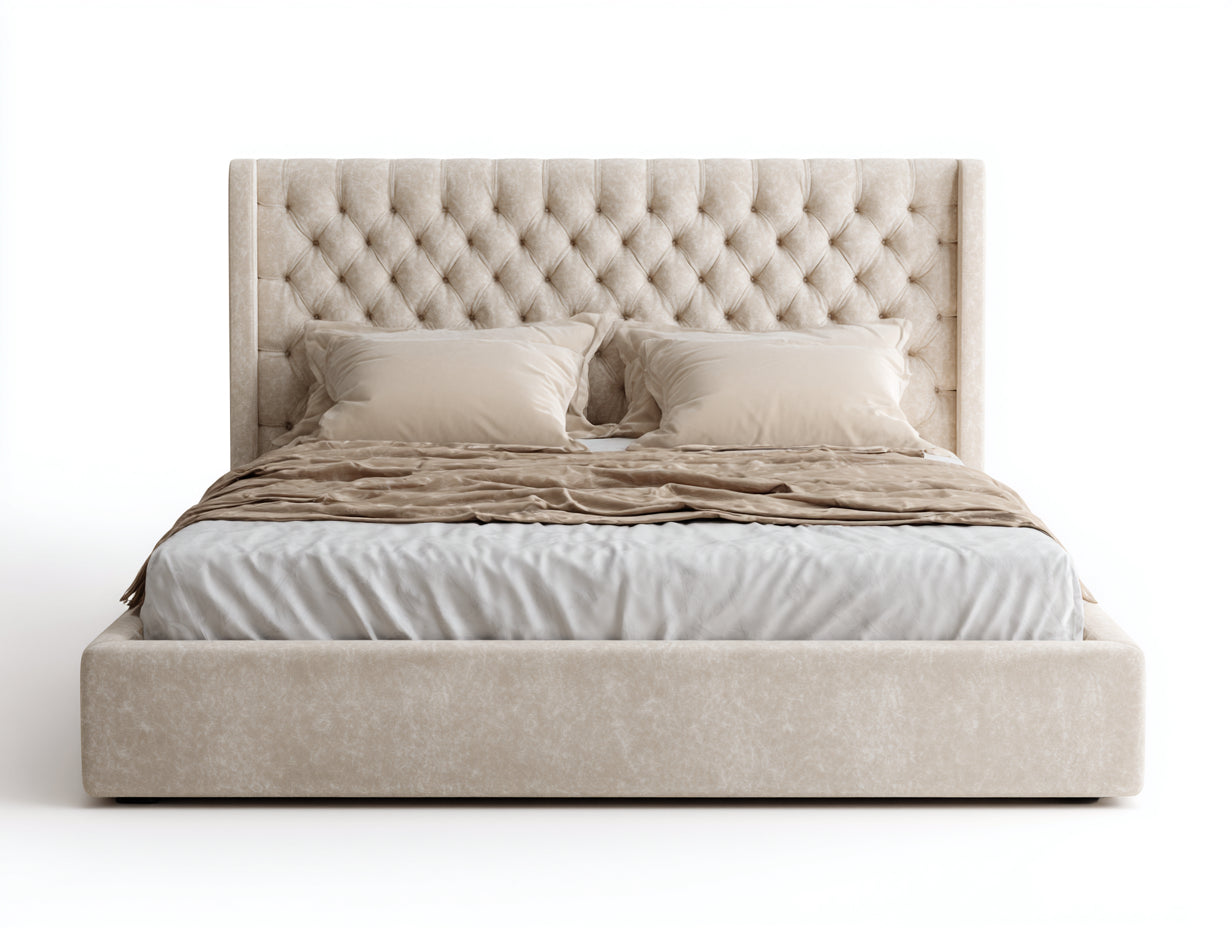 Doppelbett Polsterbett Stoff 218x190x120 cm - Beige - Chesterfield Design